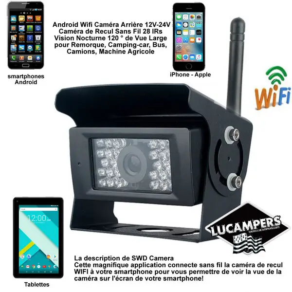 Caméra de recul sans fil camping car pour téléphone IOS, Iphone et