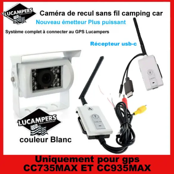 Système sans fil (émetteur/récepteur) pour caméra de recul, branchement RCA.